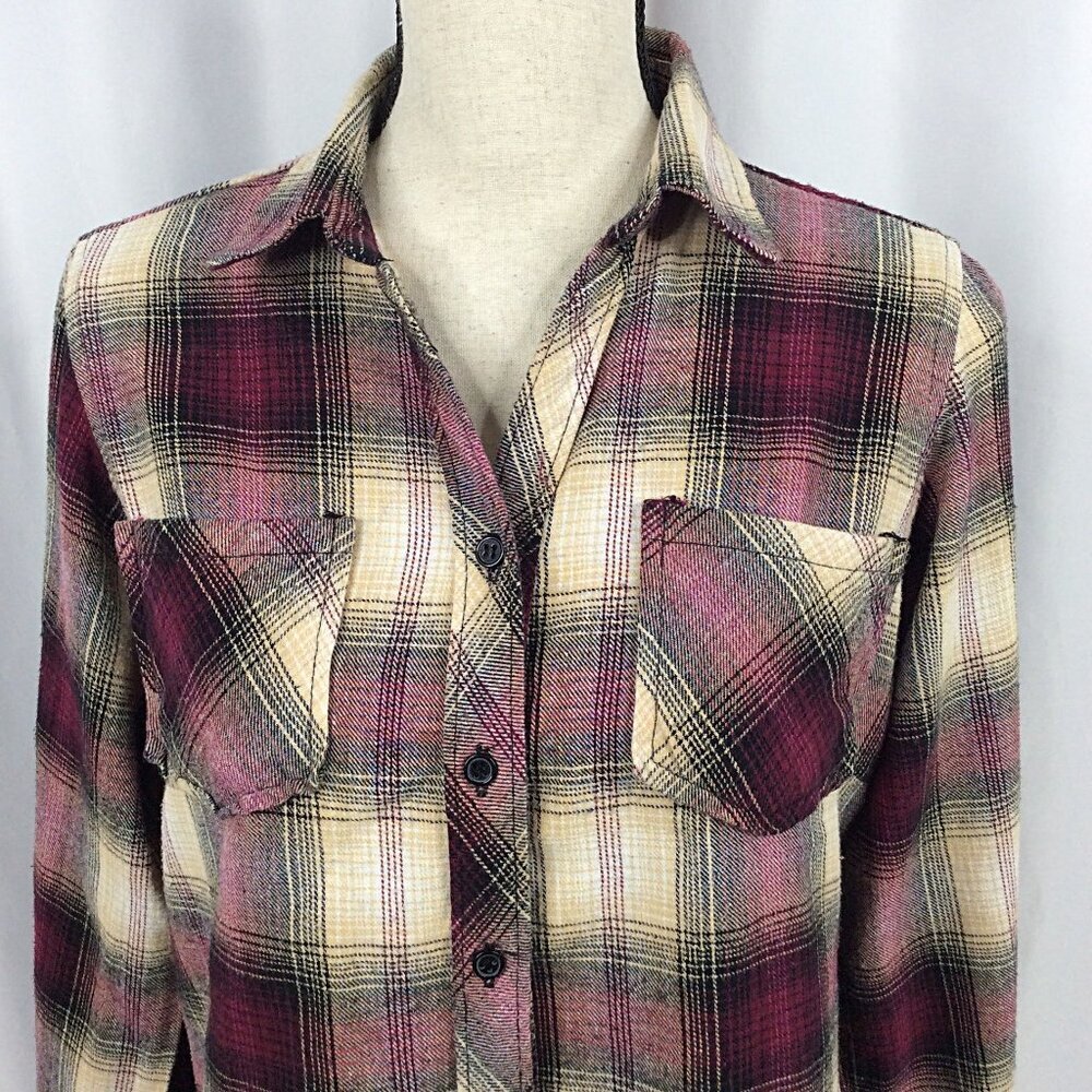 BTC Bay Trading Co Plaid Flannel Shirt Women Size Medium Long Sleeve Button Down - Picture 5 of 9